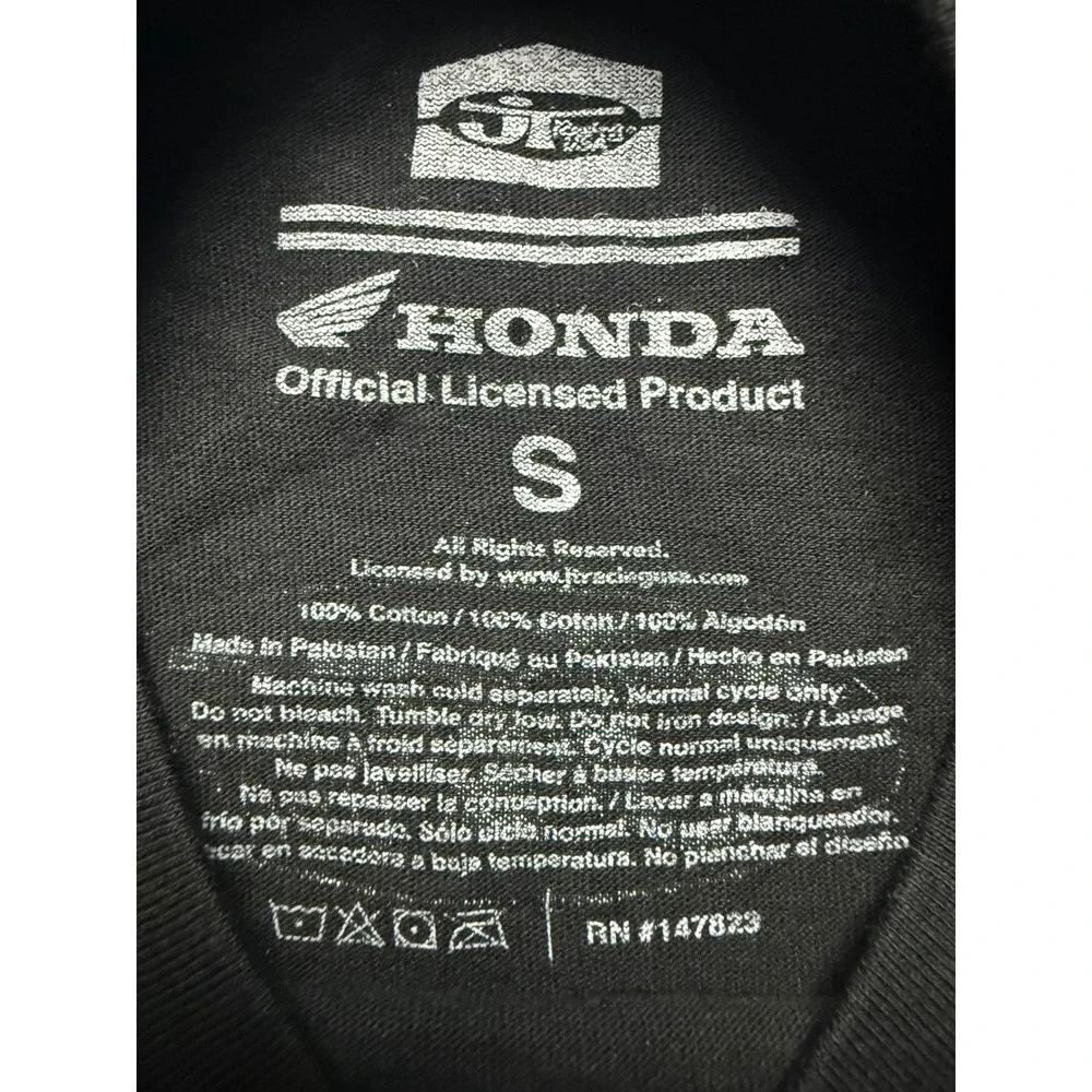 JT Racing Honda HRC Racing Team T-Shirt Black Graphic Camo Checkered Mens Small - Picture 8 of 8